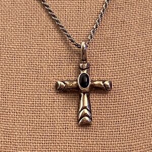 VTG Navajo Lowell Draper LD 925 Sterling Silver and Onyx Cross Necklace